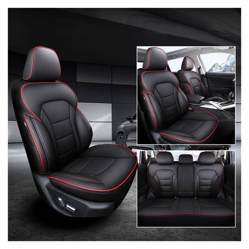 Auto Schonbezüge Custom Leder Auto Sitz Abdeckung Für Chery Für Arrizo Für Tiggo 4 7 8 Für Pro 3X Für Max Autositzbezüge(5 Seat-Black Line) von Drkxdt