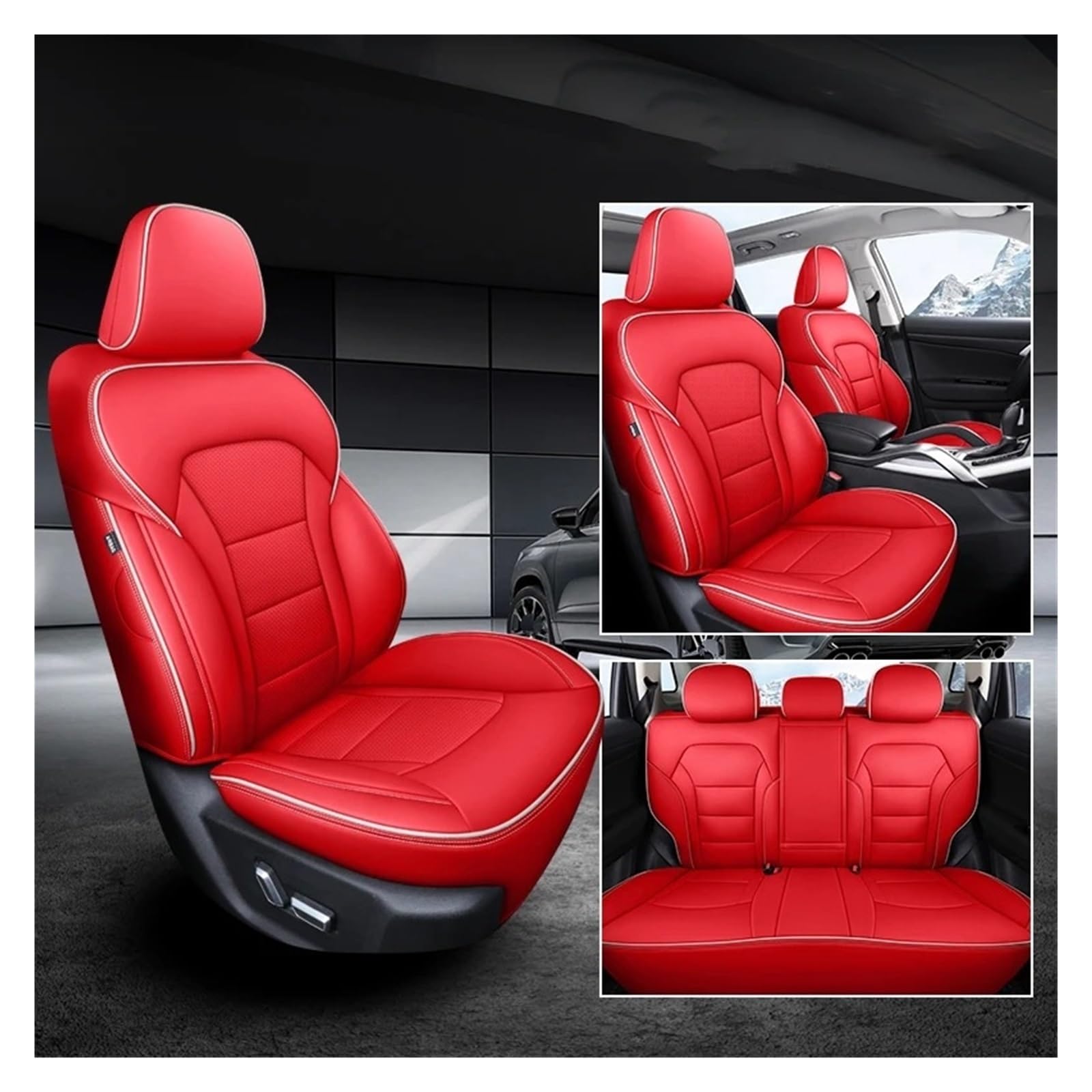 Auto Schonbezüge Custom Leder Auto Sitz Abdeckung Für Chery Für Arrizo Für Tiggo 4 7 8 Für Pro 3X Für Max Autositzbezüge(5 Seat-Red) von Drkxdt