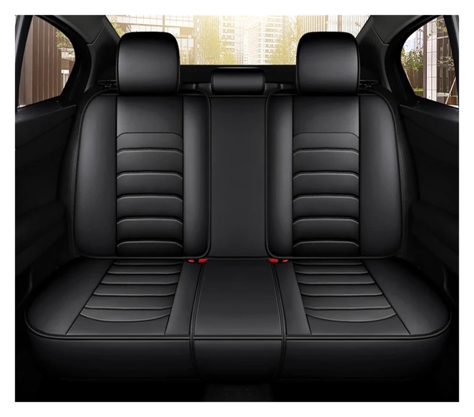 Auto Schonbezüge Universal Leder Autositzbezug Autopolster-Innenausstattung Für Q2 Für Coolray Für Qashqai J10 Für F40 Autositzbezüge(Rear Seats-Black) von Drkxdt