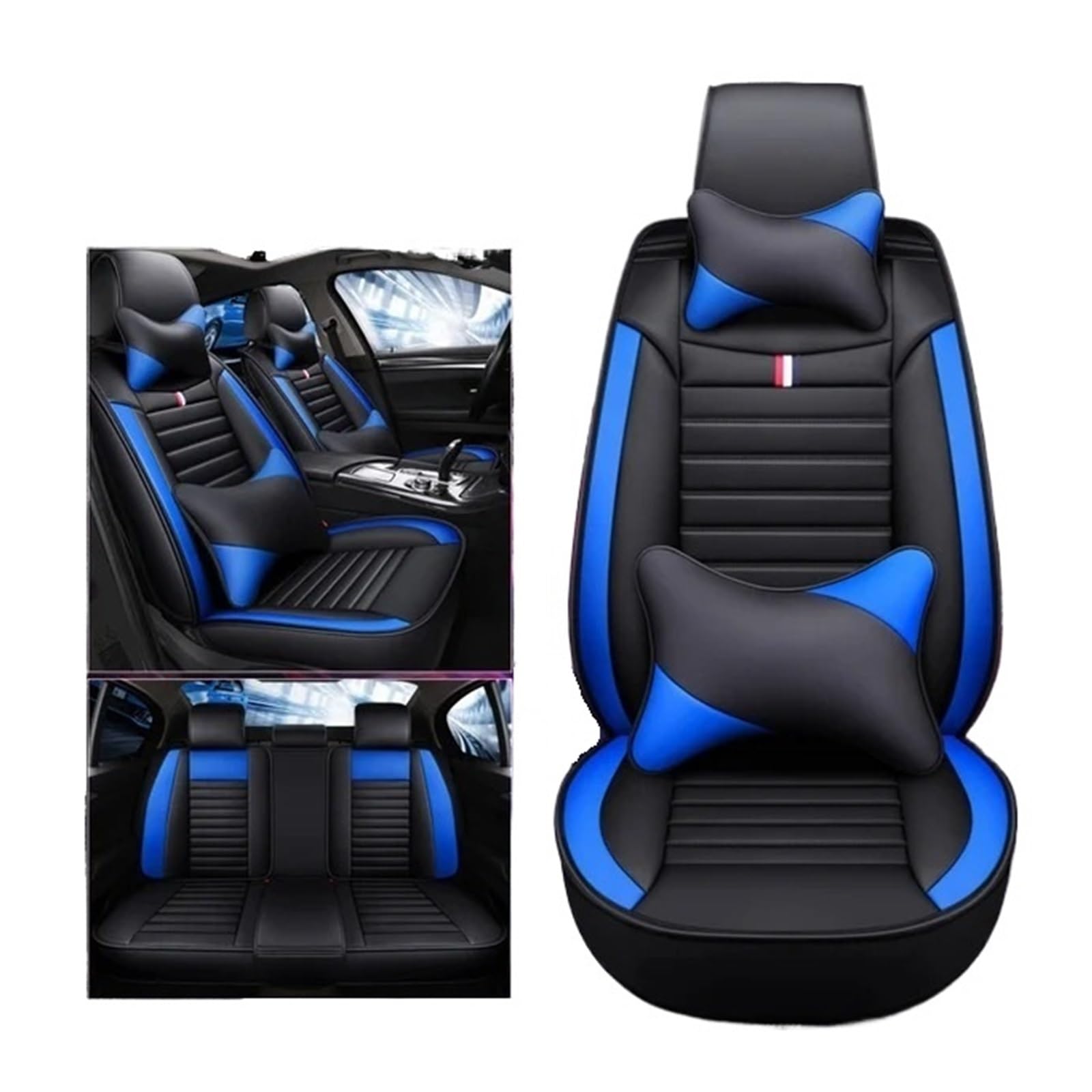 Auto Schonbezüge Vollständige Abdeckung des Autositzbezugs Aus Leder Für ALFA Für Romeo Für Giulia Für Mito Für Stelvio GT Für Giulietta Autozubehör Autositzbezüge(5 Seats Black blue1) von Drkxdt