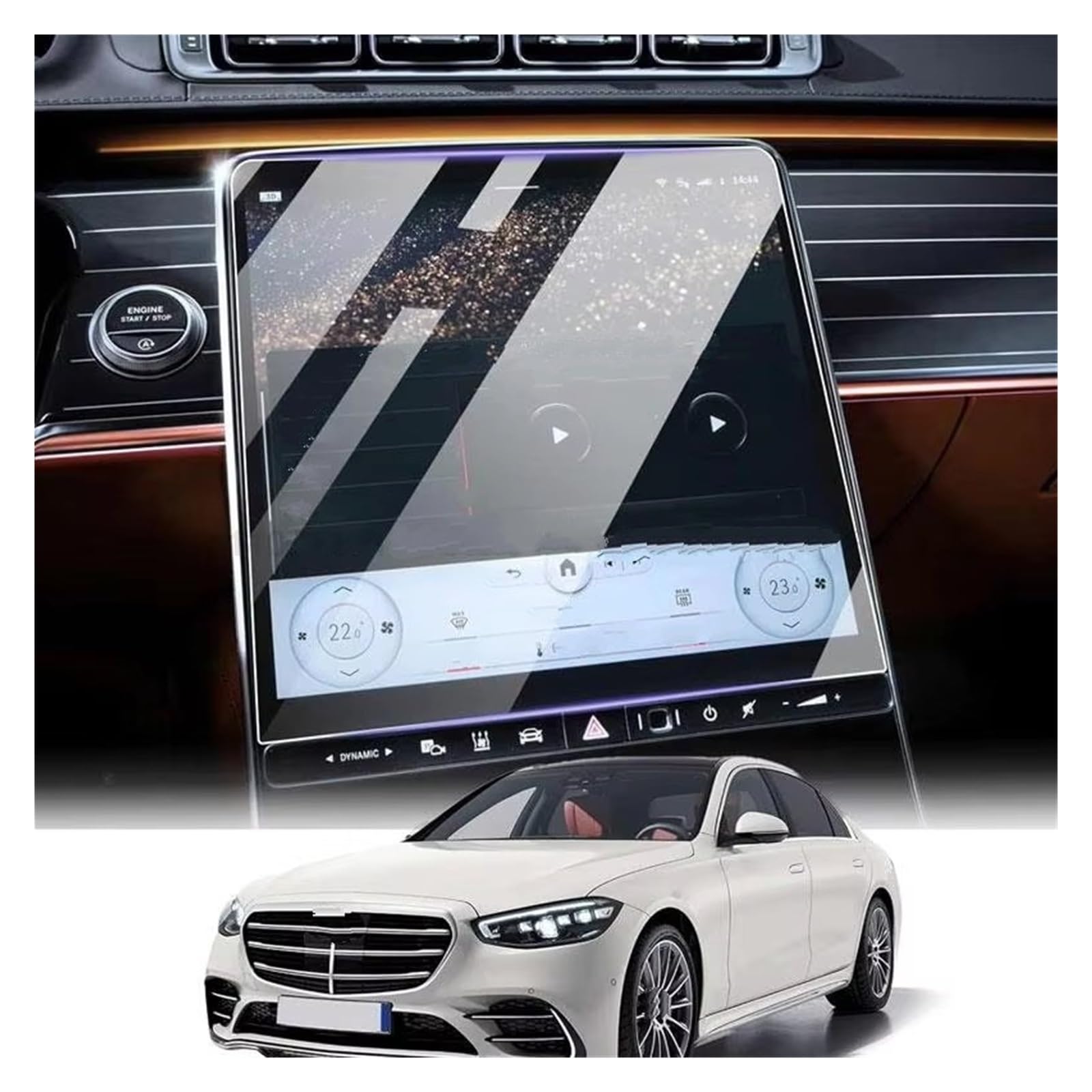 Displayschutz-Folie Für Benz S-Klasse W223 2021 2022 2023 12,8 Zoll Autonavigation Kratzfeste Displayschutzfolie Aus Gehärtetem Glas Schutzfolie von Drkxdt