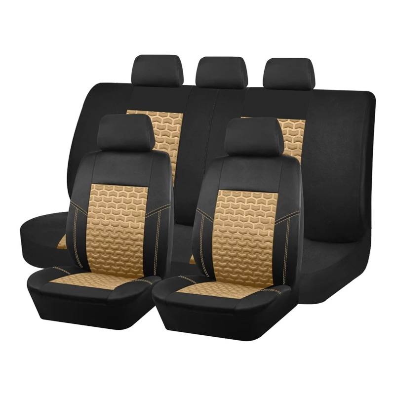 Drkxdt Auto Schonbezüge Autositzbezüge Universal Autositzschutz Für Die Meisten Autos SUV 3 Reißverschlüsse Für Die Rückenlehne des Rücksitzes Autositzbezüge(Black Beige 5 seat) von Drkxdt