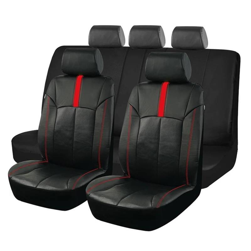 Drkxdt Auto Schonbezüge Sportlich Racing Universal Leder Autositzbezüge Set Für Die Meisten Autos SUV LKW Autozubehör Innenausstattung Autositzbezüge(Full Set Red) von Drkxdt