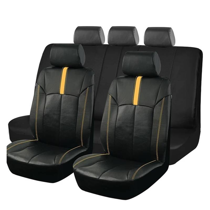 Drkxdt Auto Schonbezüge Sportlich Racing Universal Leder Autositzbezüge Set Für Die Meisten Autos SUV LKW Autozubehör Innenausstattung Autositzbezüge(Full Set Yellow) von Drkxdt