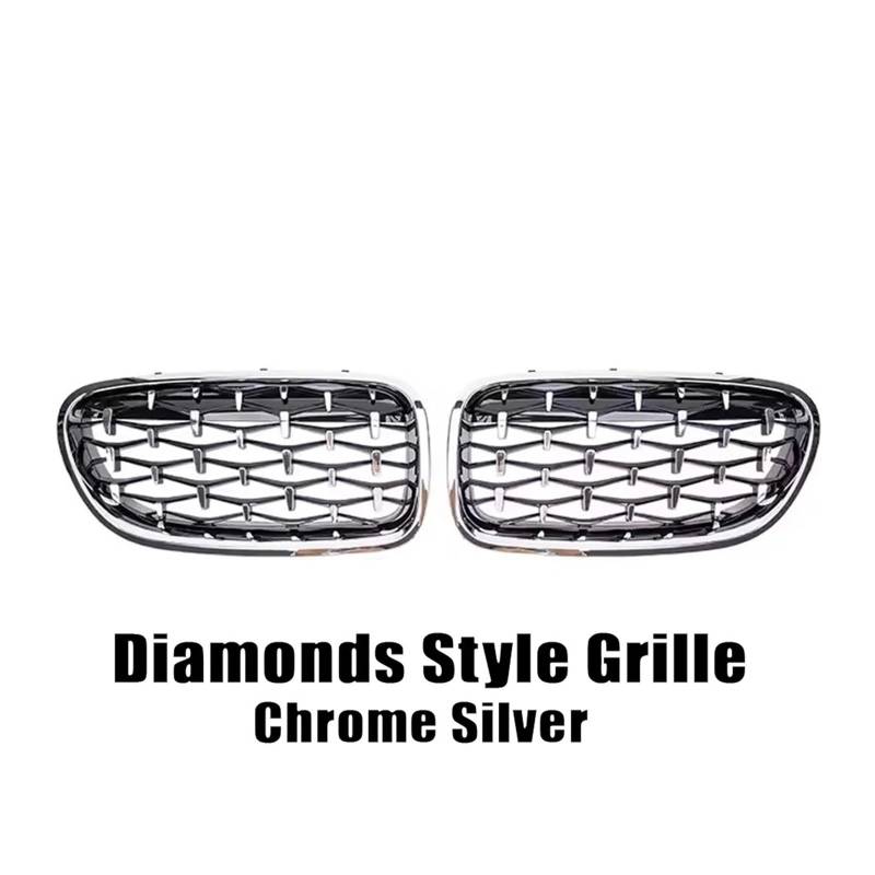 Front Kühlergrille All Black Double Line Style Frontstoßstangengrill Für 5er Für F10 Für F11 Für F18 2010 2011–2017 Für 528i Für 535i Diamond Style Racing Grill Auto Front Gitter(Diamond-Silver) von Drkxdt