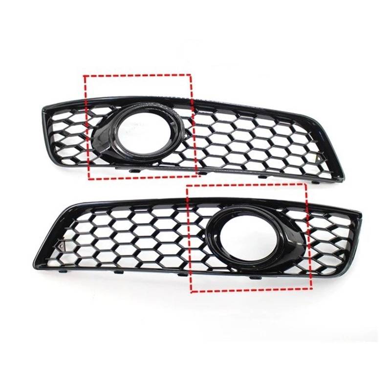 Front Kühlergrille Auto Kühlergrill Abdeckung Grille Für A3 Für 8P 2009 2010 2011 2012 2013 Honeycomb Mesh Nebel Licht Kit Glänzend Chrom 8P0807682D Auto Zubehör Auto Front Gitter(Glossy Black) von Drkxdt