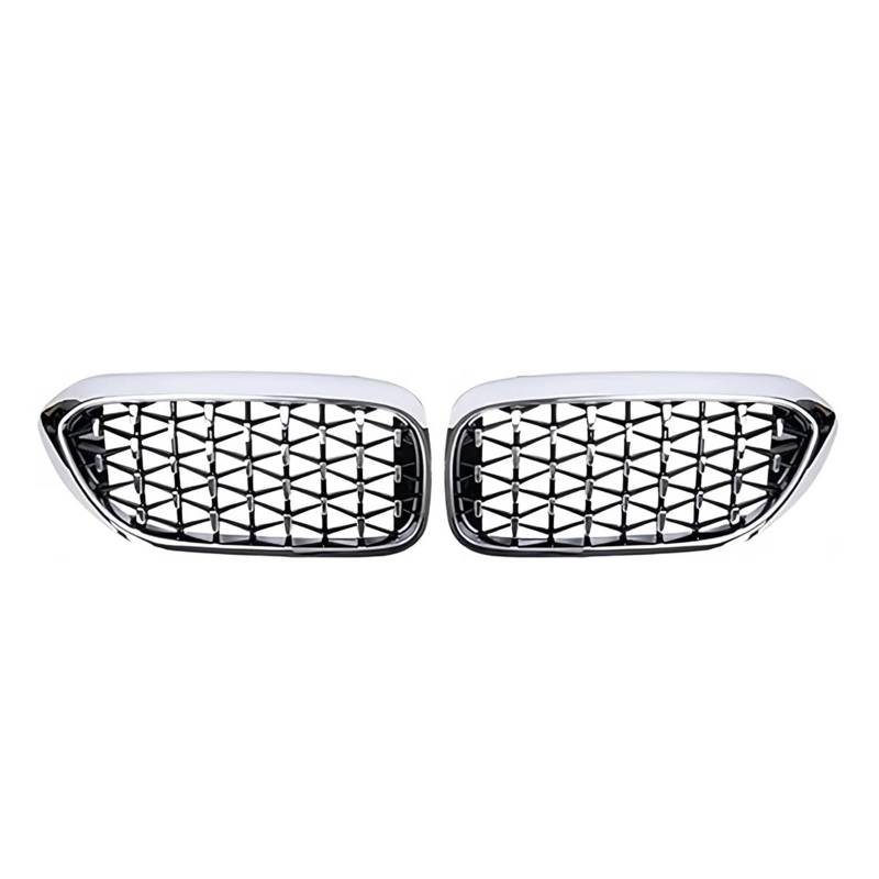 Front Kühlergrille Vordere Nierengitter Für 5er-Serie Für G30 Für G31 Für G38 Für 530i Für 540i Für 550i 2017 2018 2019 2020 Diamant-Stil Doppellamellengitter Auto Front Gitter(Diamond-Silver) von Drkxdt