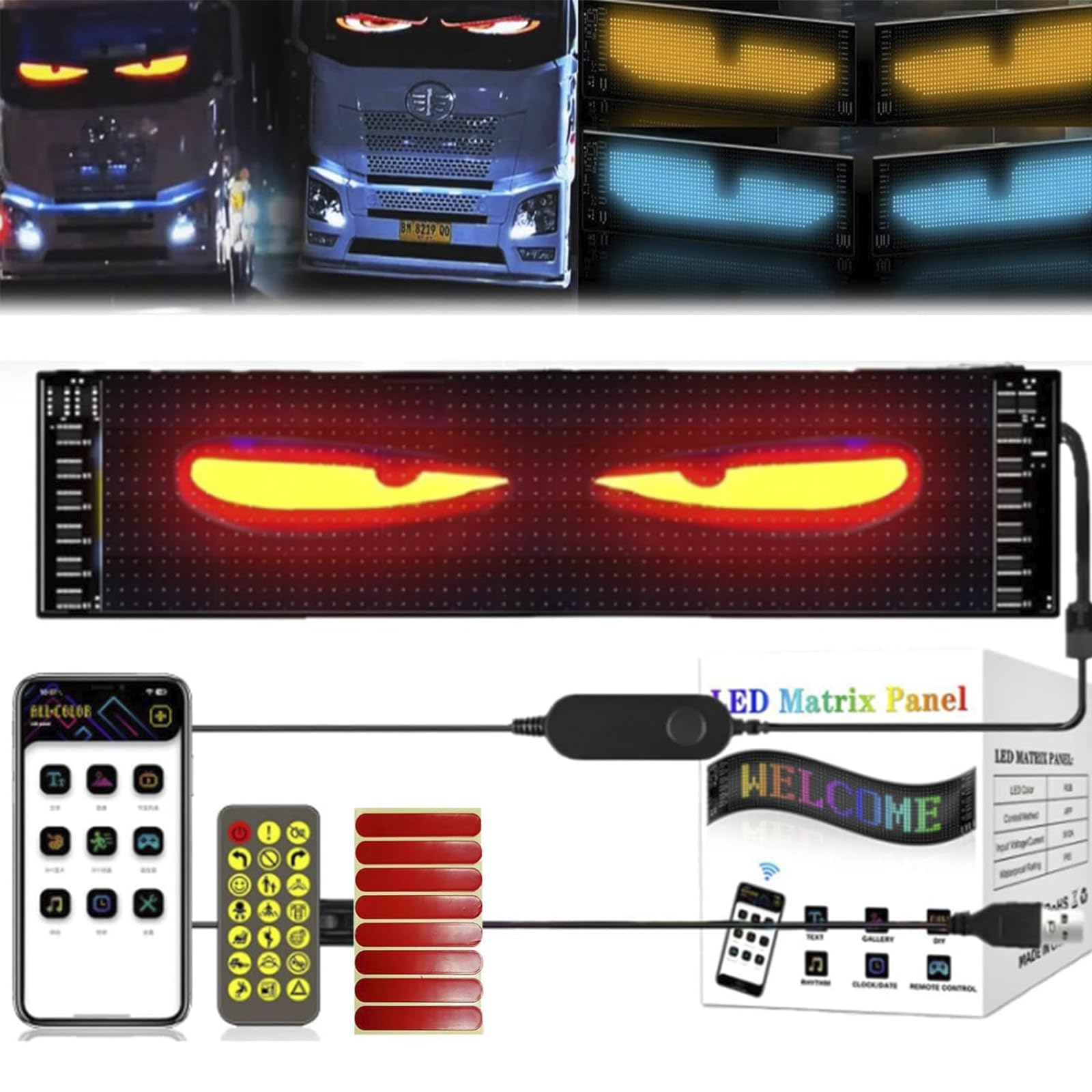 LED Augen für LKW Flex LED Display Auto Augen Devil Eyes Light Auto USB Flexibles Bluetooth App-Steuerungsdisplay Soft Screen DIY Auto Dynamische LED Smart Bunte Augenlampe (1, 10,2 x 34,8 cm) von Dsongo