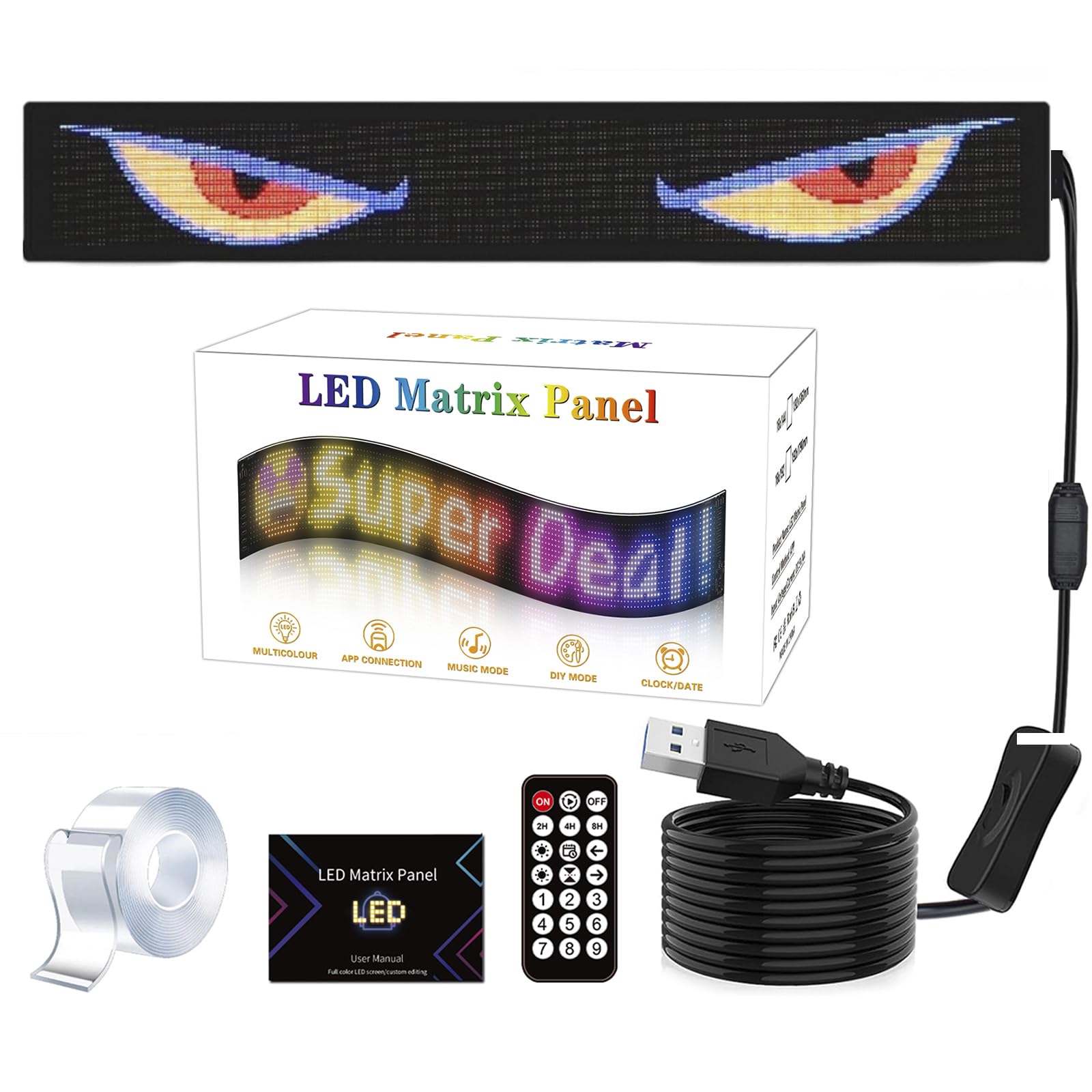 LED Augen für LKW Flex LED Display Auto Augen Devil Eyes Light Auto USB Flexibles Bluetooth App-Steuerungsdisplay Soft Screen DIY Auto Dynamische LED Smart Bunte Augenlampe (1, 19.2 x 133 cm) von Dsongo