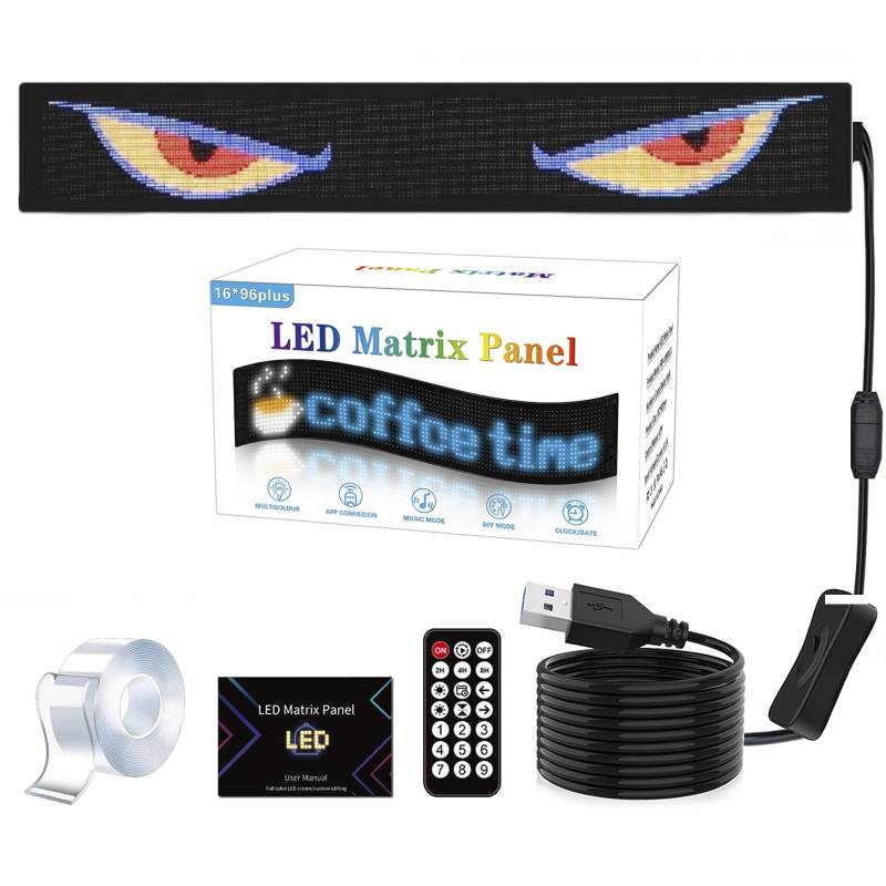 LED Augen für LKW Flex LED Display Auto Augen Devil Eyes Light Auto USB Flexibles Bluetooth App-Steuerungsdisplay Soft Screen DIY Auto Dynamische LED Smart Bunte Augenlampe (1, 19.2 x 89.8 cm) von Dsongo