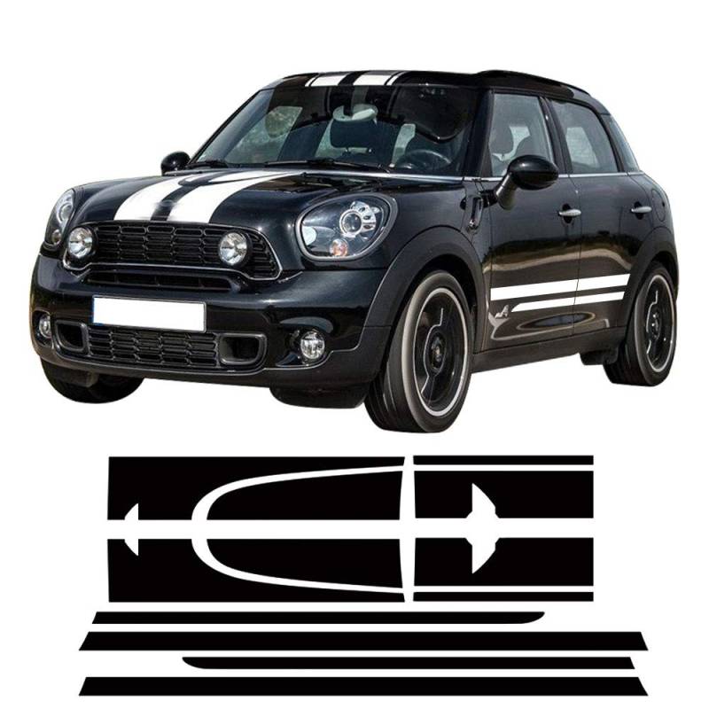 DSYCAR 1Set Motorhaube Streifen Kofferraumhaube Heck Body Kit Tür Seitenstreifen Rock Aufkleber für Mini Countryman Zubehör (Schwarz) von Dsycar