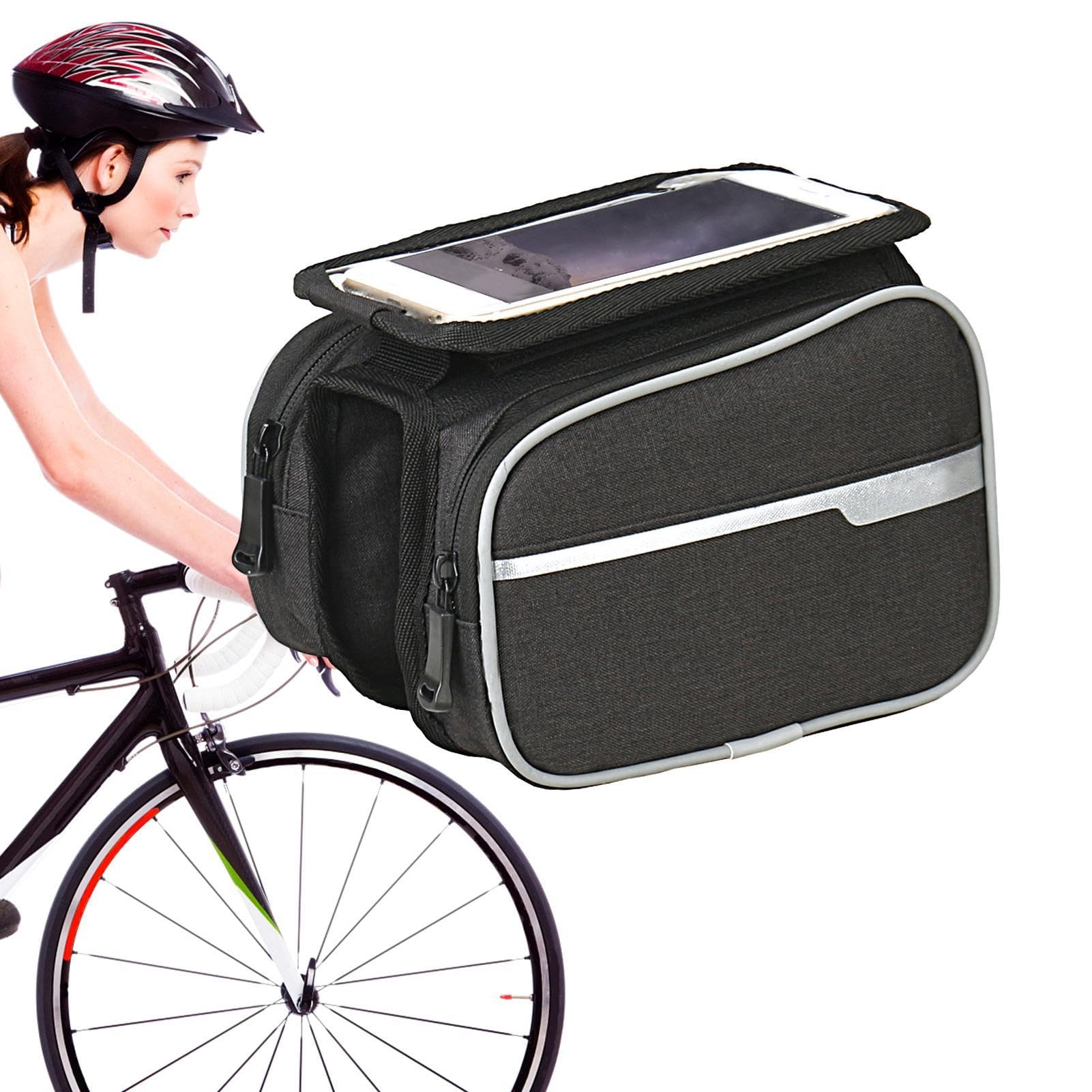 Dtaigou Fahrrad-Frontrahmentasche, Fahrrad-Oberrohrtasche, Handyhaltertasche, Fahrrad-Touchscreen-Handytasche, Fahrradtasche für Mountainbikes, passend für Handys unter 6,2 Zoll von Dtaigou