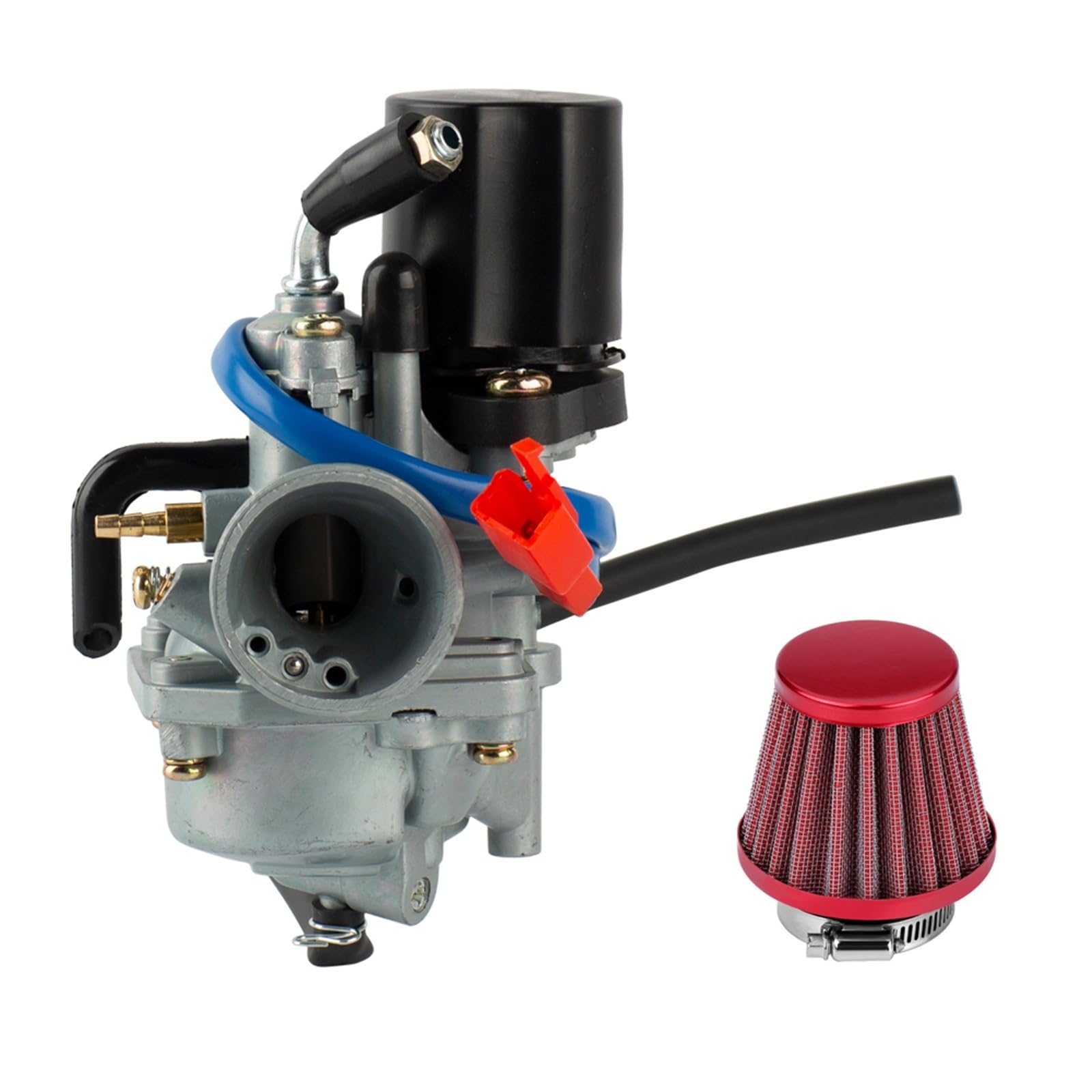 Carb Vergaser Motorrad 19mm Vergaser Mit Luftfilter Für Jog 50cc 90cc Für JOG90 Moped 2 Takt Für 1E40QMB Für 1PE40QMB für 1E50QMG Heavy Duty Vergaser(Red Set) von Dtbdfak