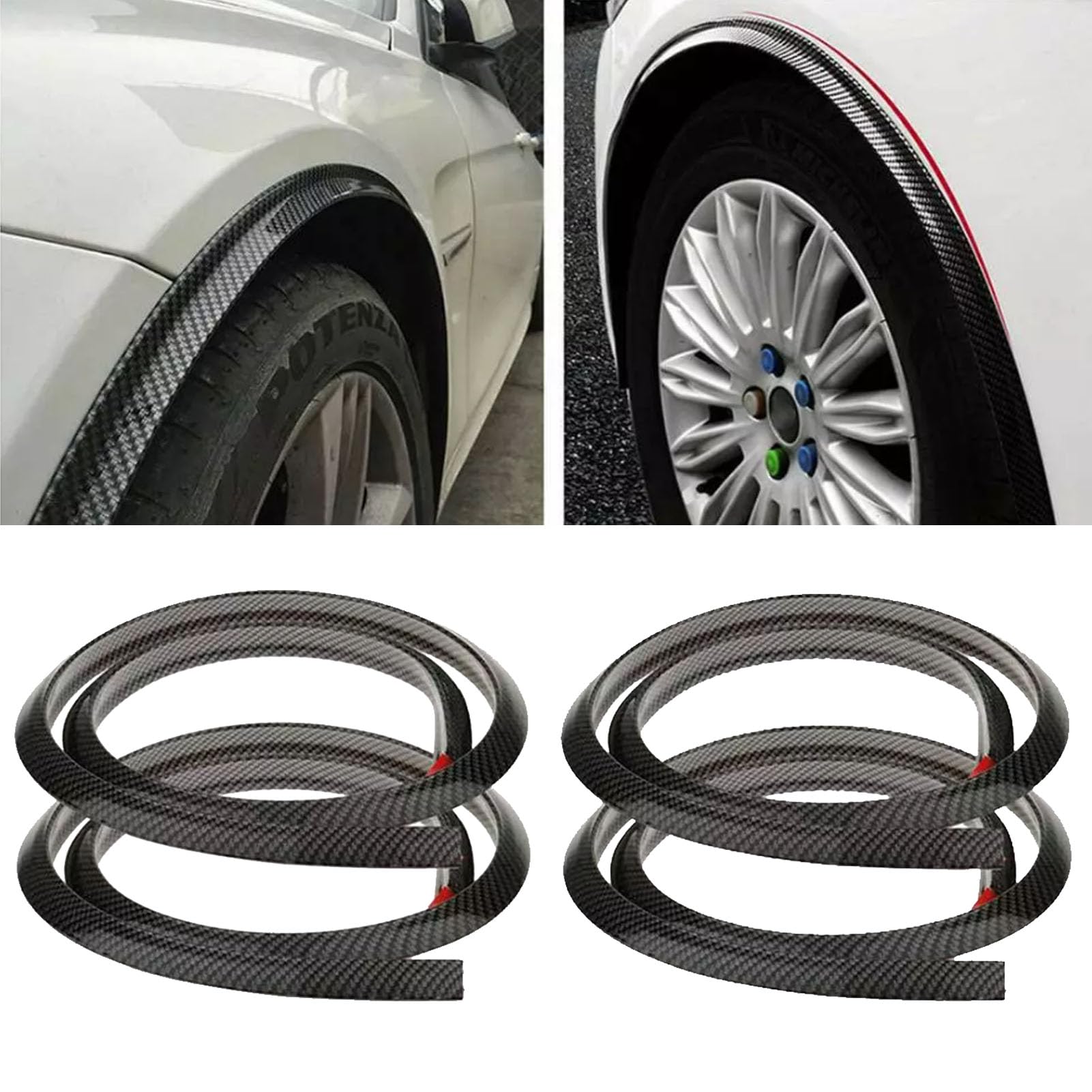 DuDuZui 1,5m/4.9ft Universal Mudguards Auto Rad Fender Verlängerung Formung Flares Auto Reifen Augenbrauen Trim Strip Stick Out Edge für Auto-Protektor und Dekoration, Kohlefaser, Packung mit 4 STK von DuDuZui