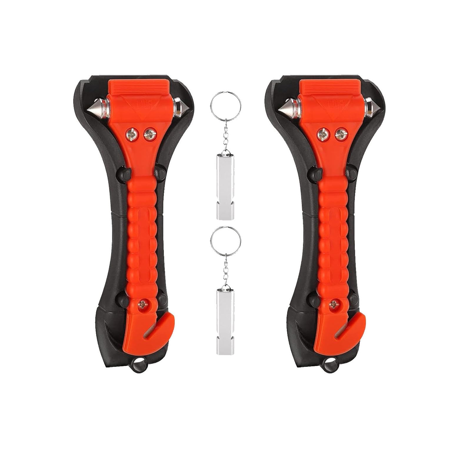 DuDuZui 2 Stück Notfallhammer fürs Auto, 2-in-1 Auto Notfall Hammer für Sicherheitsgurt Cutter, Auto Essentials Glass Breaker mit 2 Stück Trillerpfeife von DuDuZui