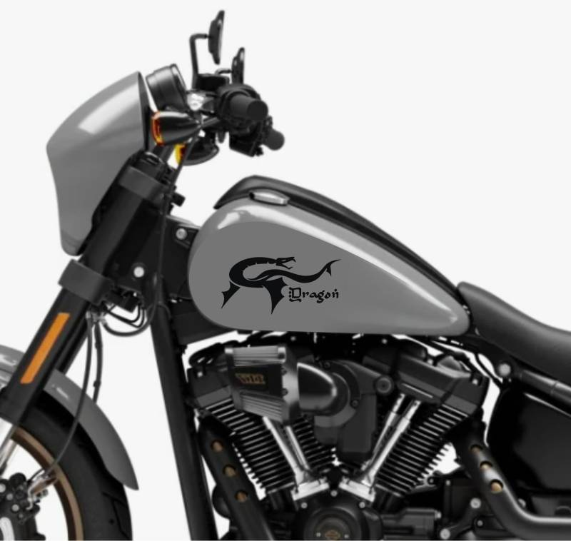 DualColorStampe® Aufkleber kompatibel mit Harley-Davidson Dragon Tank Set 2 Aufkleber Motorrad Motorbike Code M0355 schwarz matt von DualColorStampe