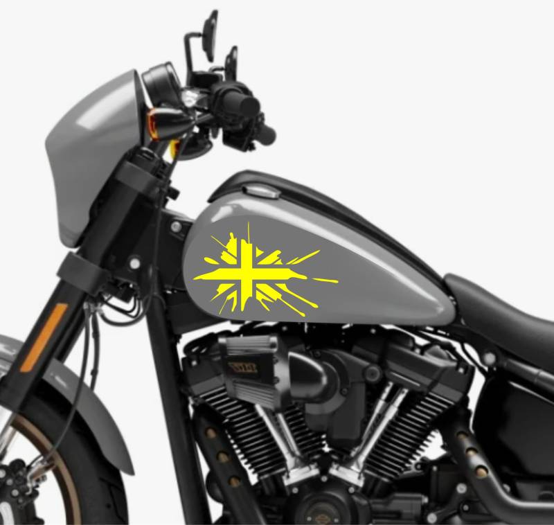 DualColorStampe® Aufkleber kompatibel mit Harley-Davidson Londoner Flagge London Tank Set 2 Aufkleber Motorrad Motorbike Code M0360 (Neongelb) von DualColorStampe