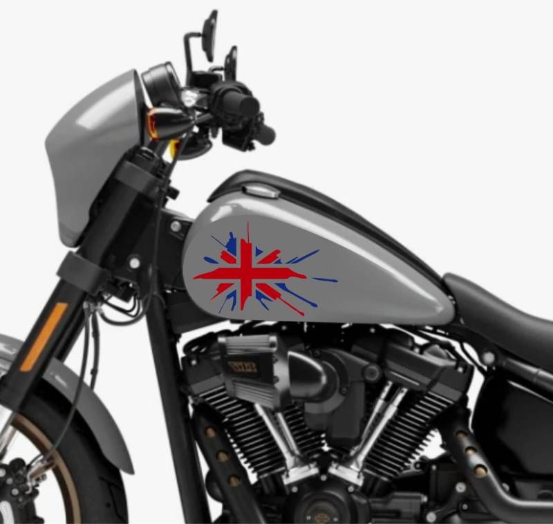 DualColorStampe® Aufkleber kompatibel mit Harley-Davidson Londoner Flagge London Totenkopf Tank Set 2 Aufkleber Motorrad Motorbike Code M0359 von DualColorStampe