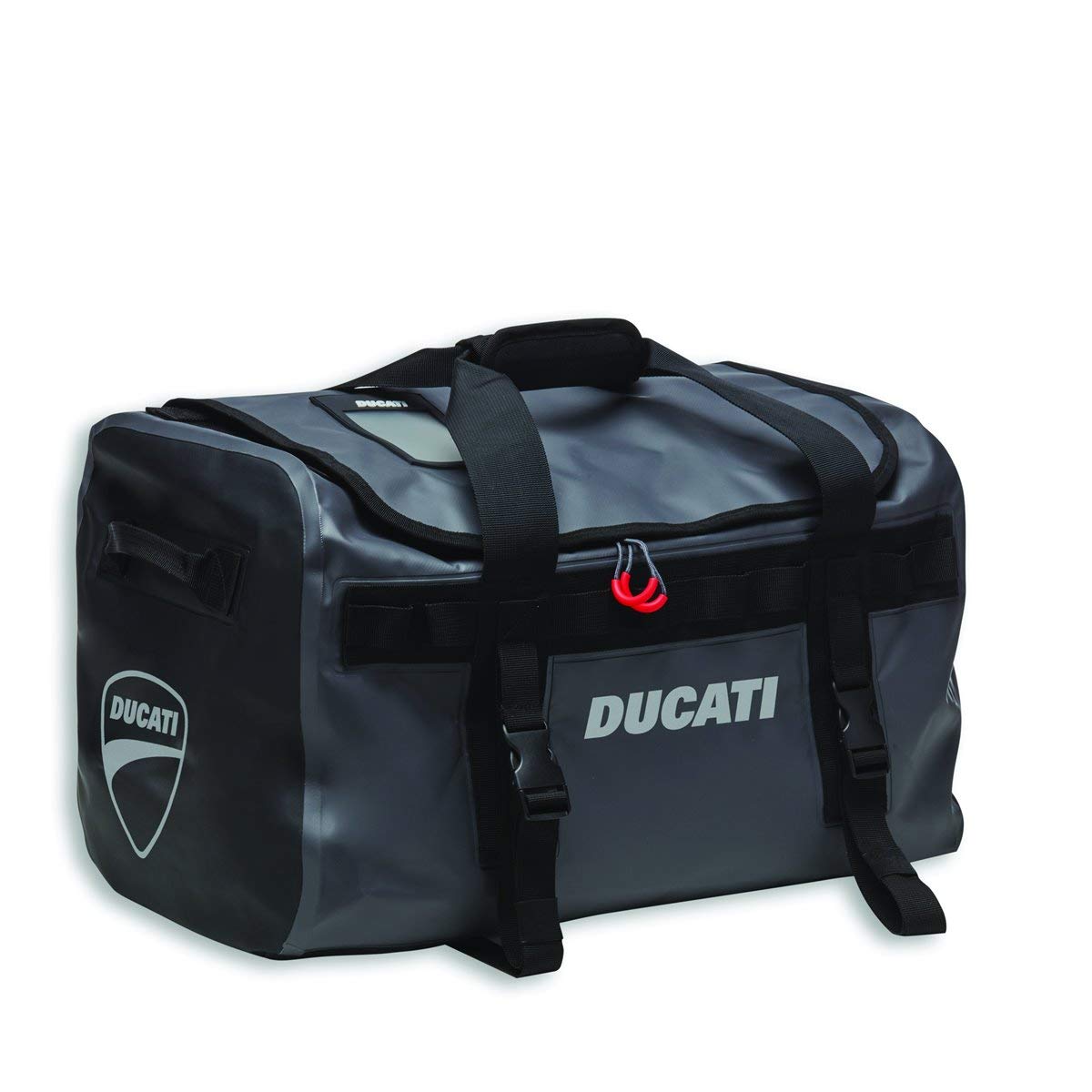 Ducati Hecktasche für den Beifahrersitz, Schwarz, 30 Liter, Motorradkoffer, Motorradtasche, Sitzmontage, Schnalle von Ducati