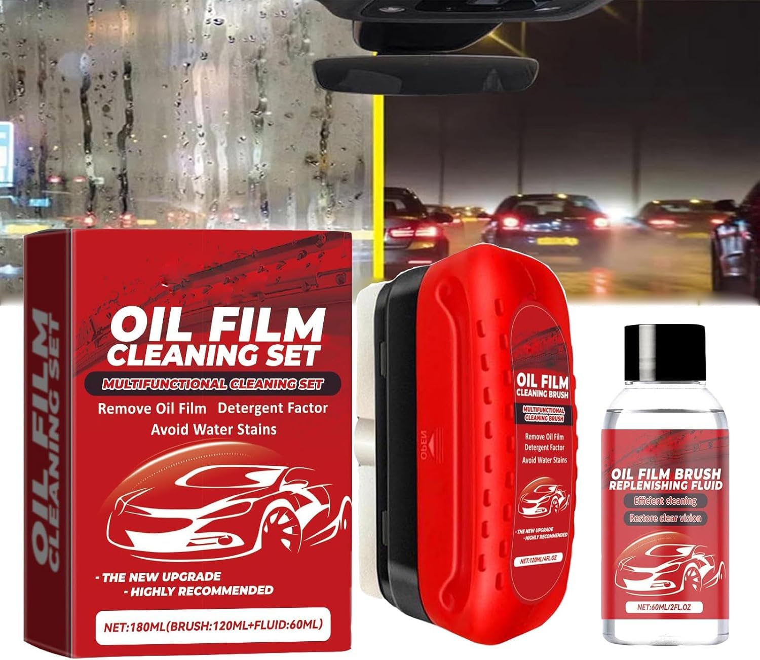 Ölfilm-Entferner für Glas, 120ml+Nachfüllpack 60ml, Leistungsstarker Windschutzscheiben Reiniger, Ölabweisende Folie für Autoscheiben,Hydrophobe Glasbeschichtung für Windschutzscheibe (1Pcs) von Dujuanus