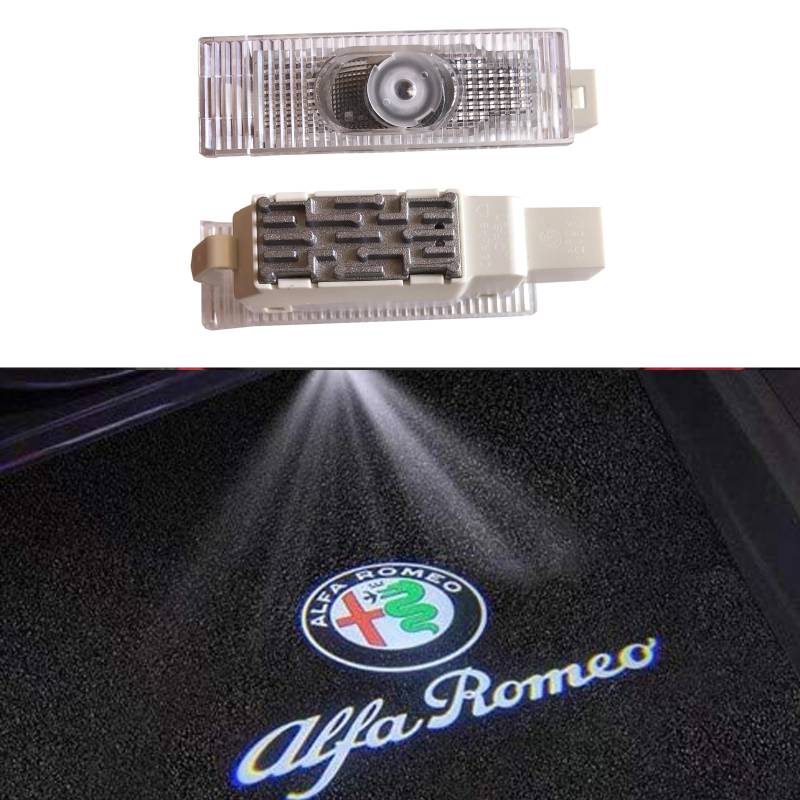 Duleutgnu 2pcs Autotürbeleuchtung Willkommenslogo Ghost Shadow Definition Autodekoration LED Autotüren Eingangslichter 3D Emblem Lampe Glaslinse Für Alfa Romeo Schreiben von Duleutgnu