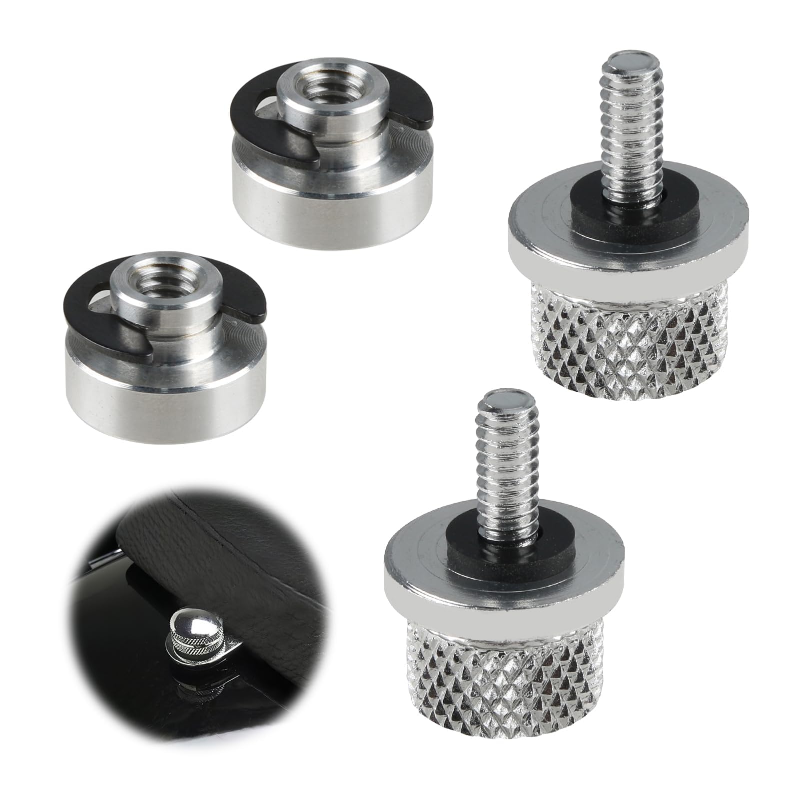 Motorrad Sitz Befestigung Schrauben Muttern Set 6mm Motorrad Aluminium Sitz Schraube mit C-Clips Unterlegscheibe Befestigungsbolzen aus Aluminium Rändelschraube Sitz Mutter Ersatz für Harley (Silber) von Duluok