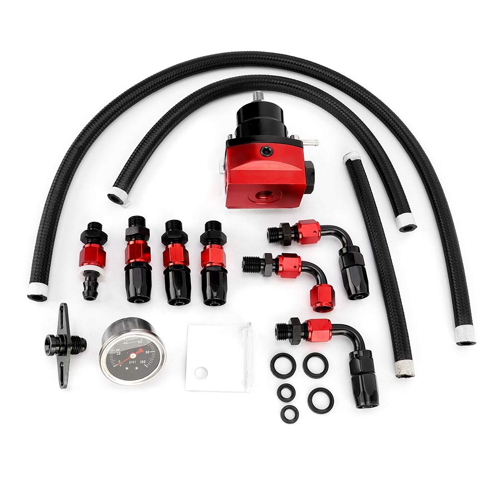 Duokon Schlauchanschlüsse Universal Aluminium Alloy Einstellbarer Kraftstoffdruckregler Kit Oil 160psi Gauge AN 6 Fitting End(Schwarz und Rot) von Duokon