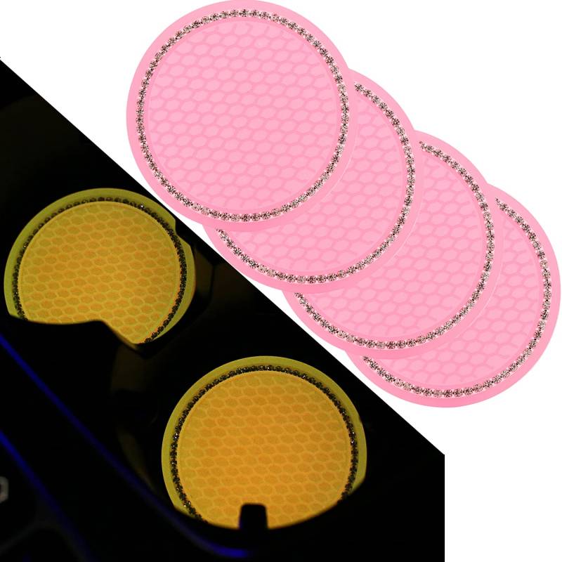 Bling Auto Leuchtuntersetzer,Leuchtend Glitzer Auto Untersetzer Getränkehalter,Kristall Strass Bling Autozubehör Fahrzeugbecherhalter Pad Dosenhalter,Auto Dekoration Zubehör Innenraum,7cm 4 Stück Rosa von Duories