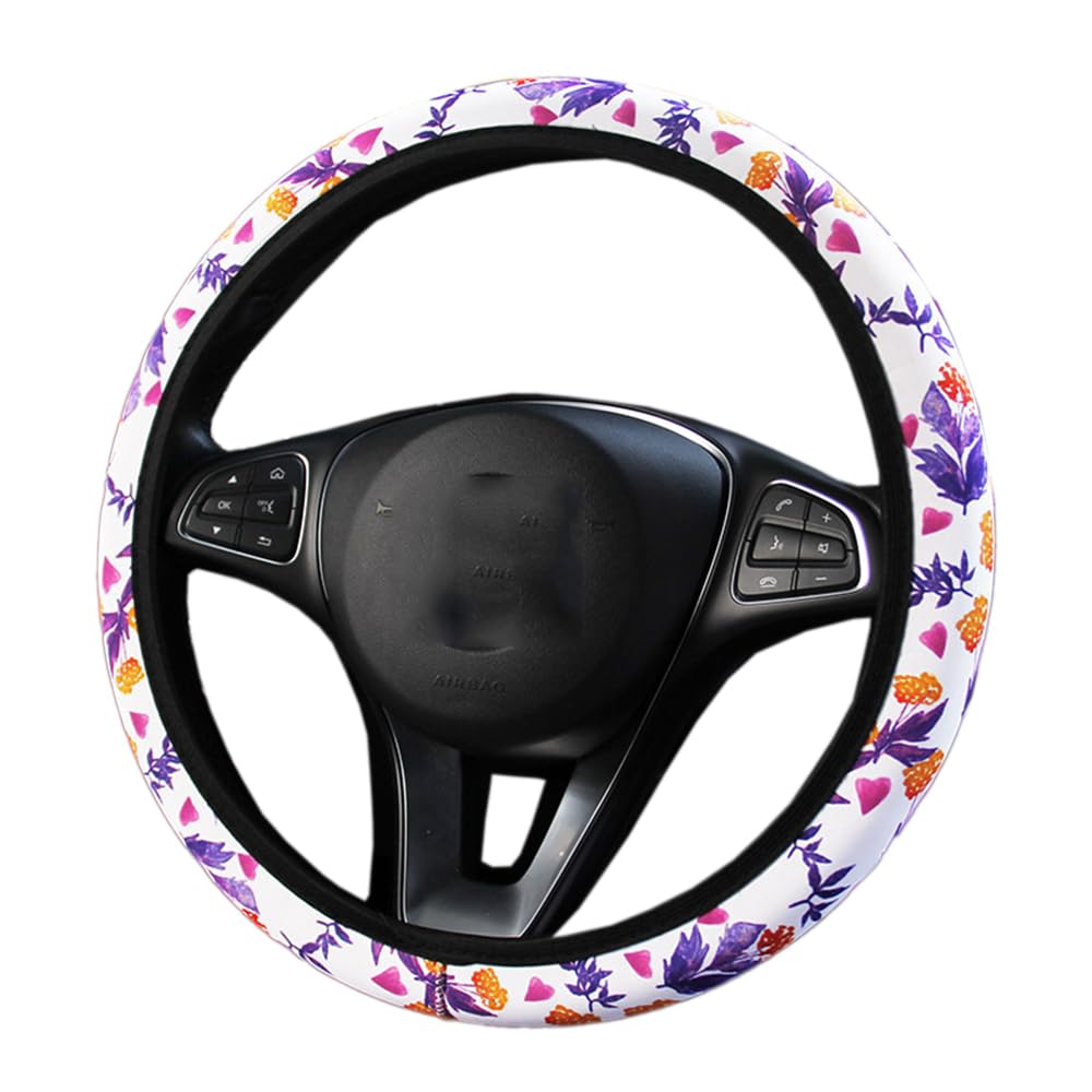 Bunte Blumen Stoff Universal Auto Lenkradbezug Lenkradhüllen Lenkradabdeckung Anti-Rutsch Schweiß absorbieren Auto Wrap Lenkrad Abdeckung Lenkradschoner Autozubehör für Damen 37-38cm,Farbige Blumen #2 von Duories