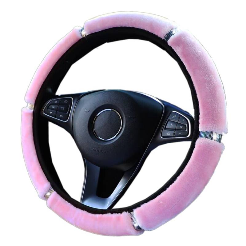 Duories Lenkradabdeckung Glitzer,Universal Bling Lenkradhülle Plüsch Winter Lenkradbezug Teleskop Lenkrad Abdeckung weich bequem Steering Lenkradschoner Auto Zubehör für Frauen Mädchen,36-38cm Rosa von Duories