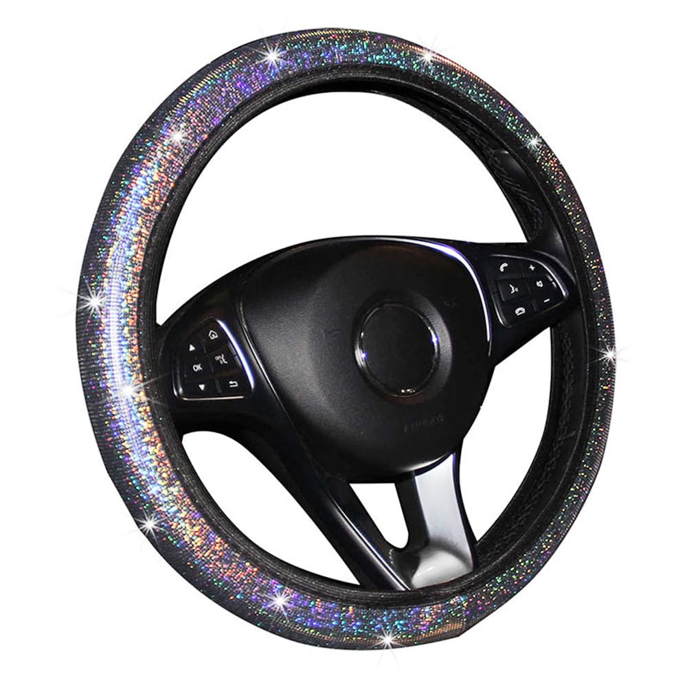 Lenkradbezug Glitzer,Bling Bling Lenkradabdeckung Universal Rutschfest Shiny Buntes Auto Lenkradhülle Lenkrad Abdeckung Lenkradschoner Auto-Dekorzubehör für Frauen Damen Mädchen Auto Zubehör,Silber von Duories