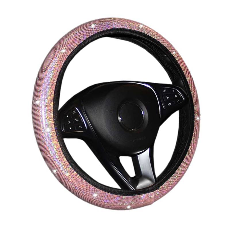 Lenkradbezug Glitzer,Bling Bling Lenkradabdeckung Universal Rutschfest Shiny Buntes Auto Lenkradhülle Lenkrad Abdeckung Lenkradschoner Auto-Dekorzubehör für Frauen Damen Mädchen Auto Zubehör,Rosa von Duories