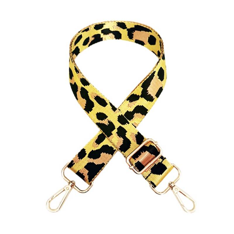 Taschengurt Breit 3,8 cm,Breiter Taschenschultergurt mit Buntem Leopardenmuster Verstellbar Schulterriemen Taschen 80-130cm mit Karabiner,für DIY-Taschen,gelber Leopard + goldene Schnalle von Duories