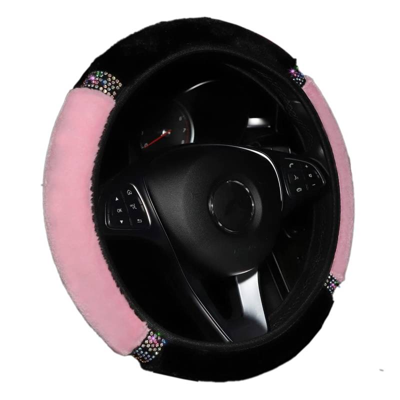 Universal Auto Lenkradbezug Glitzer Bling Plüsch Lenkradhülle,Warm Winter-Schutz rutschfest Teleskop Lenkrad Abdeckung Rhinestones Auto-Dekorzubehör Lenkradabdeckung Lenkradschoner für Damen,Rosa von Duories