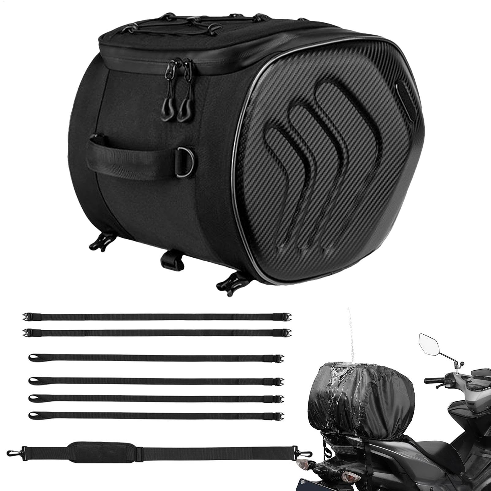 Duroecsain Motorrad -Schwanzkasten, Motorrad -Schwanzbeutel - 20L Satteltaschen Reflektierende Trunk Top Case - wasserdichte Frachtträger -Veranstalter, Helmgepäckkoffer für den Fahrverkehr von Duroecsain