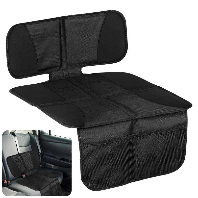 Duronge Kindersitzunterlage Auto, Schwarz Autositzschoner, 88 x 47cm Rutschfester Autositzschoner, Autositzschoner Kindersitz mit Netztaschen, ISOfix Geeignet Sitzschoner Auto Kindersitz von Duronge