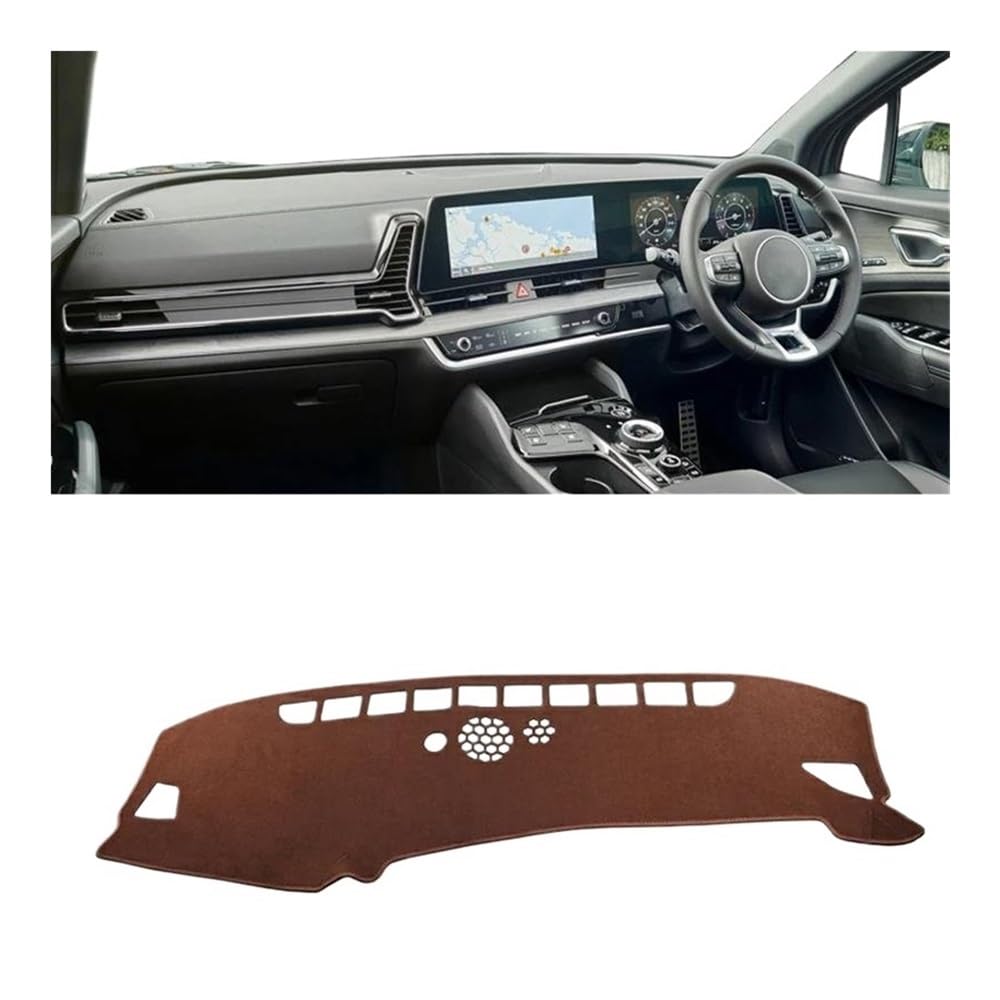 Armaturenbrettabdeckung Auto Dashboard Abdeckung Matten Vermeiden Licht Sonnenschutz Pad Teppiche Anti-Uv Innen Zubehör Für Kia Für Sportage NQ5 2022-2024(RHD Brown) von Dusibulv