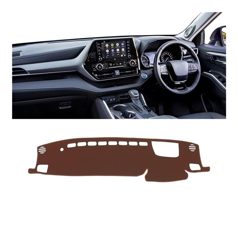 Armaturenbrettabdeckung Für Highlander Für Kluger XU70 2020-2023 Auto Dashboard Sonnenschutz Vermeiden Licht Matte Pad Abdeckung Teppiche Zubehör(RHD Brown) von Dusibulv