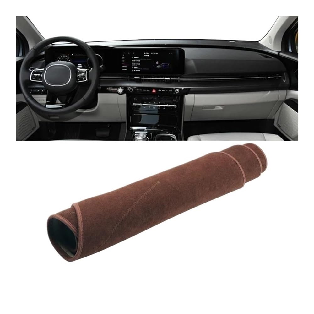 Armaturenbrettabdeckung Für Kia Für Karneval KA4 2020-2023 Auto Dashboard Abdeckung Sonnenschutz Vermeiden Licht Matte Pad Instrument Panel Teppiche Zubehör(B LHD Brown) von Dusibulv