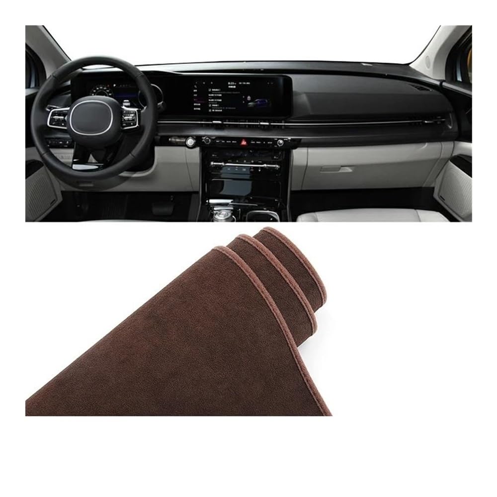 Armaturenbrettabdeckung Für Kia Für Karneval KA4 2020-2024 Auto Dashboard Abdeckung Matte Dash Board Sonnenschutz Pad Anti-Uv Nicht-slip Matten Zubehör(B Brown LHD) von Dusibulv