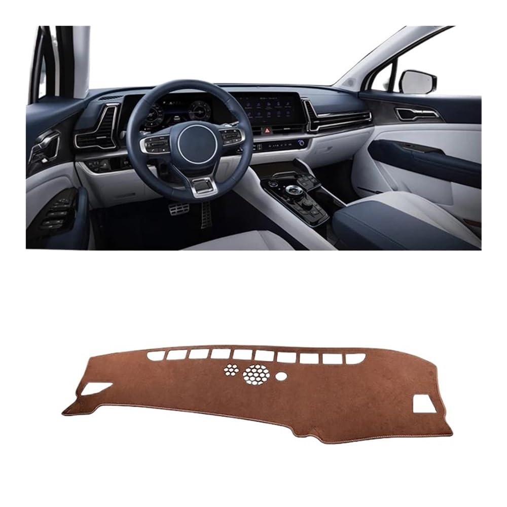 Armaturenbrettabdeckung Für Kia Für Sportage NQ5 GT Für Linie HEV 2022-2024 Auto Dashboard Vermeiden Licht Abdeckung Anti-Uv Nicht-slip Matte Instrument Panel Teppiche(Brown LHD) von Dusibulv