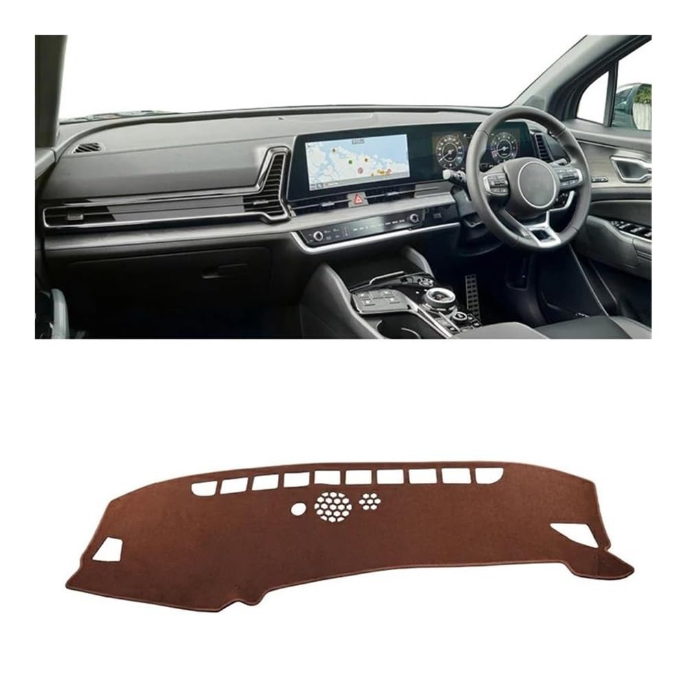 Armaturenbrettabdeckung Für Kia Für Sportage NQ5 Hybrid GT-Line HEV X-Pro 2022-2024 Auto Dashboard Abdeckung Vermeiden Licht Pad Anti-UV Teppiche Nicht-Slip Matten(Brown RHD) von Dusibulv