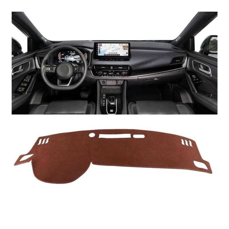 Armaturenbrettabdeckung Für Qashqai J12 E-Power 2021-2024 Auto Dashboard Abdeckung Sonnenschutz Vermeiden Licht Matte Pad Teppiche Anti-uv Zubehör(B LHD Brown) von Dusibulv