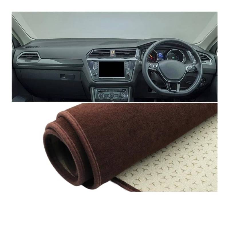 Armaturenbrettabdeckung Für Tiguan MK2 2016-2023 Auto Armaturenbrett Abdeckung Matte Instrument Teppiche Zubehör(B Brown RHD) von Dusibulv