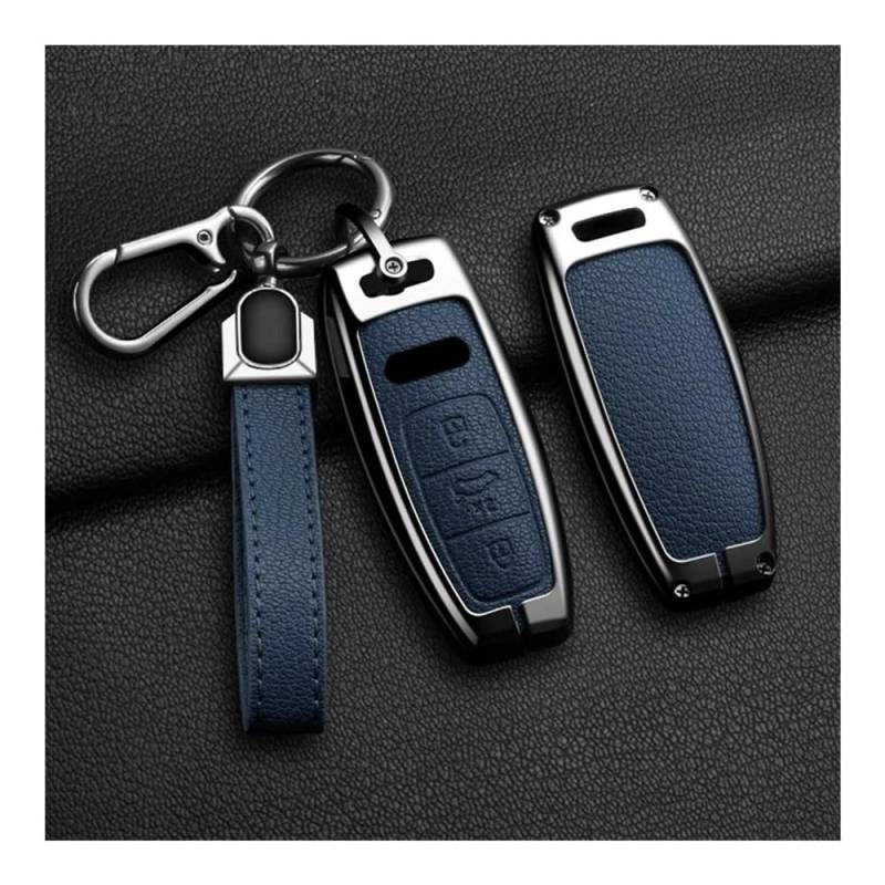 Auto Schlüsselgehäuse Legierung Auto Schlüssel Fall Abdeckung Shell Fob Schlüssel Kette Zubehör Für A6L A7 A1 A3 8V A8 Q8 C8 Q5 C8 D5 TT 2019/2024 Schlüsselhülle Cover(Blue 1) von Dusibulv