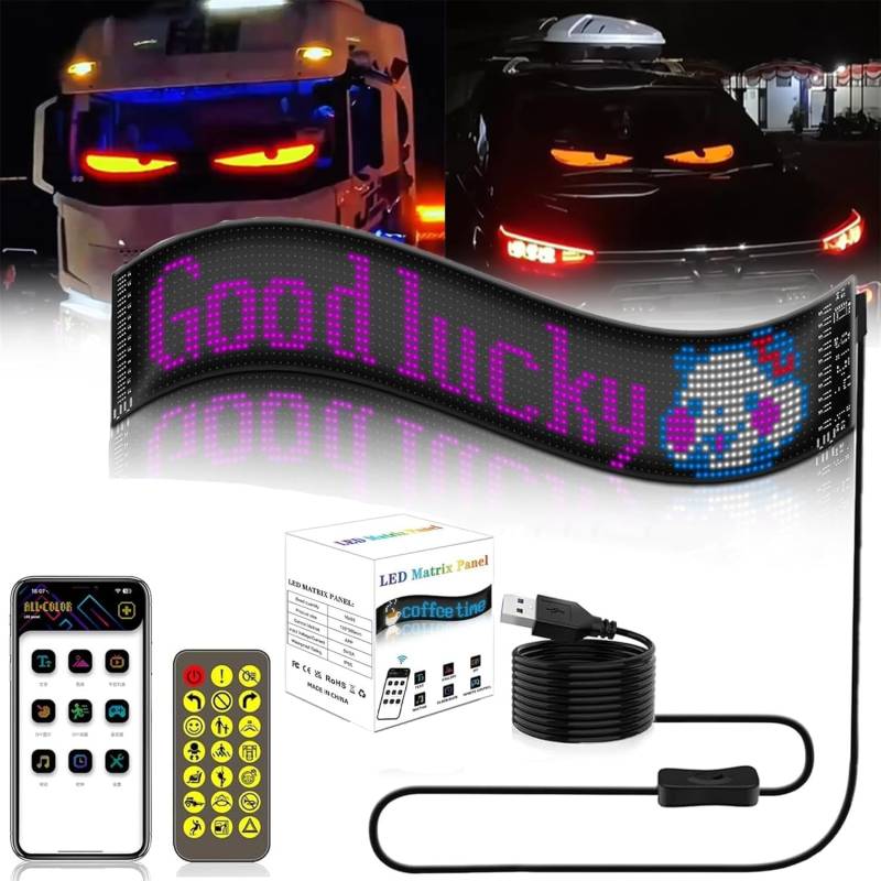 Colorful Eye Lamp Soft Screen, DIY Car Dynamic LED Smart Colorful Eye Lamp Soft Screen for Car Windows, Remote Control Programmable Flexible Matrix Screen (12 * 59.5CM) von Duyifan