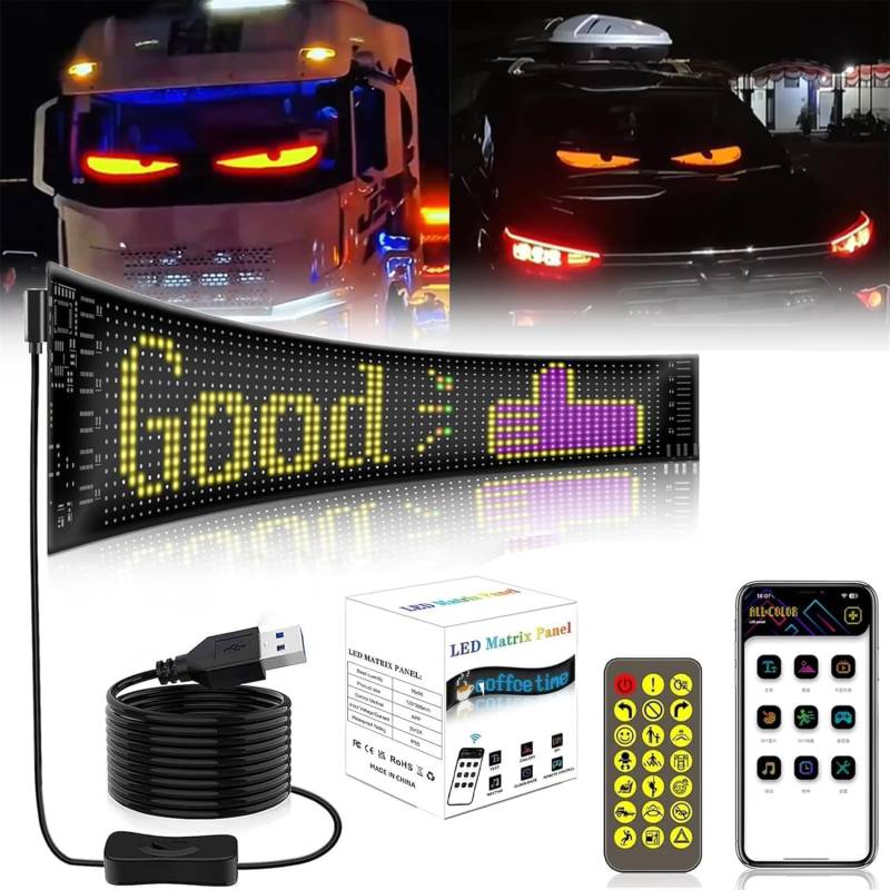 Colorful Eye Lamp Soft Screen, DIY Car Dynamic LED Smart Colorful Eye Lamp Soft Screen for Car Windows, Remote Control Programmable Flexible Matrix Screen (9.2 * 37.4CM) von Duyifan