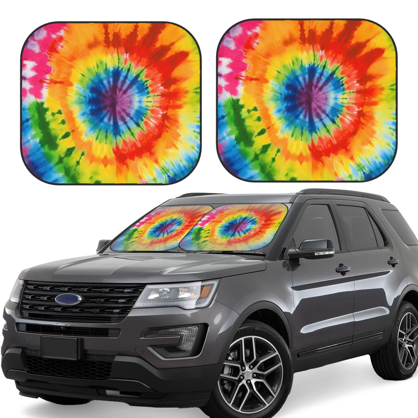 2 Stück Auto Windschutzscheibe Sonnenschutz Faltbare Auto Frontscheibe Sonnenblenden Tie Dye Auto Sonnenblende Schutz Blöcke Windschutzscheibe Abdeckung Universal Fahrzeug Zubehör Groß von Dwrepo