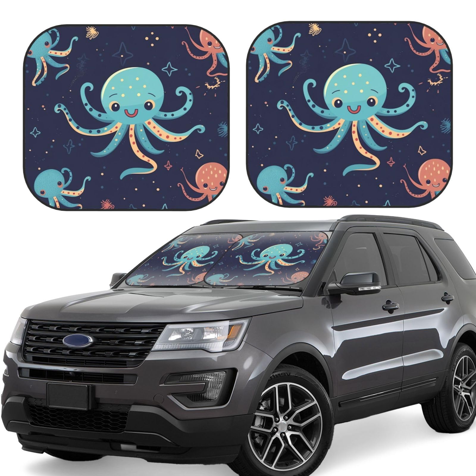 2 Stück Auto Windschutzscheibe Sonnenschutz Faltbare Auto Frontscheibe Sonnenschutz Cartoon Octopus Auto Sonnenblende Schutz Blöcke Windschutzscheibe Abdeckung Universal Fahrzeug Zubehör Medium von Dwrepo