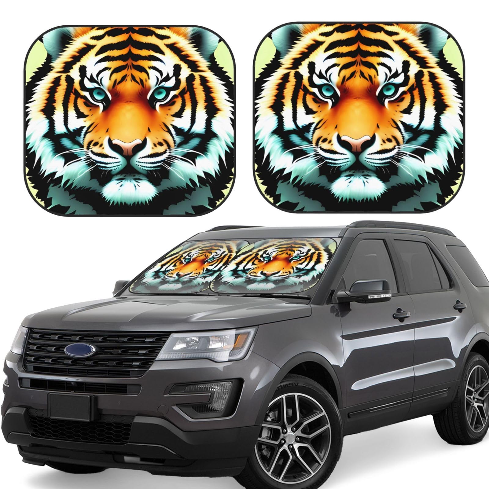 2 Stück Auto Windschutzscheibe Sonnenschutz Faltbare Auto Frontscheibe Sonnenschutz Little Fat Tiger Head Auto Sonnenblende Schutz Blöcke Windschutzscheibe Abdeckung Universal Fahrzeug Zubehör Groß von Dwrepo